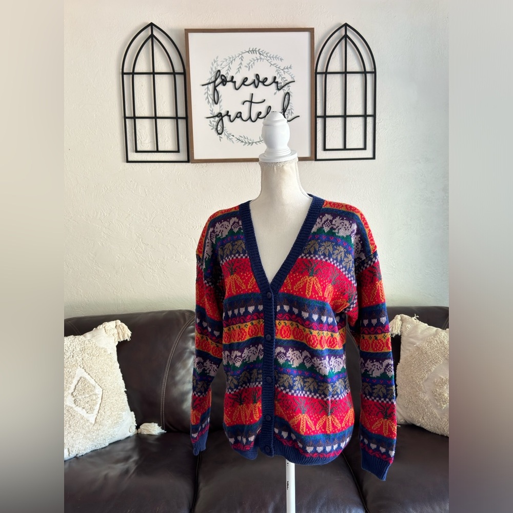 Colorful V-Neck Cardigan Sweater